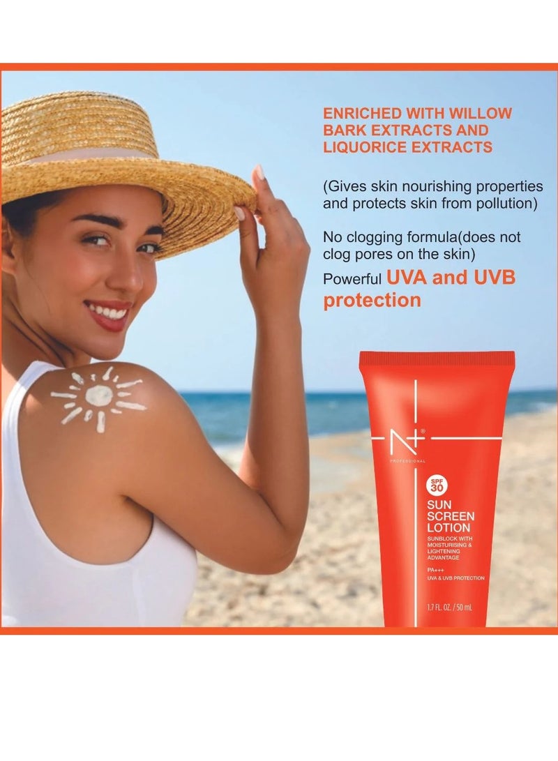 N Plus Professional Sunscreen Lotion SPF 30 – Tinted, Mattifying Sun Protection with UVA & UVB Defense, Hydrating Formula for Instant Bright Glow, 50ml - Image 4