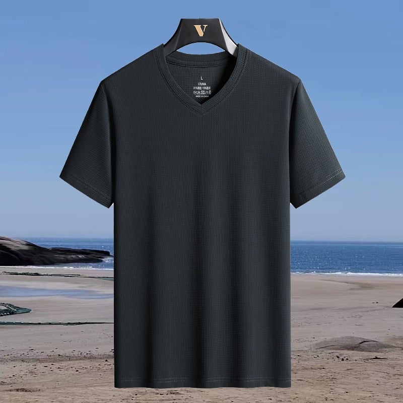 Men'S V-Neck Ice Silk Short Sleeve T-Shirt 2024 Fashion Chicken Heart Collar Sports Plus Size Thin T-Shirt Men'S Summer Clothing - Image 3