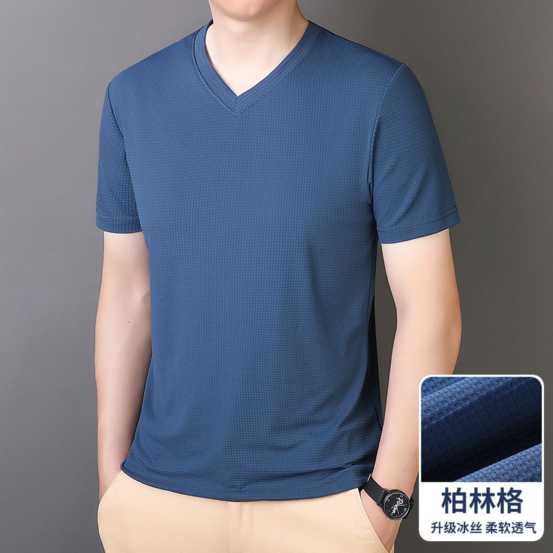 Men'S V-Neck Ice Silk Short Sleeve T-Shirt 2024 Fashion Chicken Heart Collar Sports Plus Size Thin T-Shirt Men'S Summer Clothing - Image 1