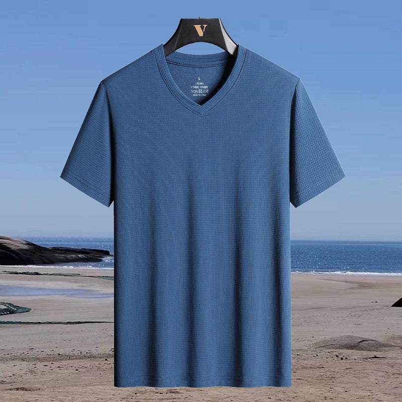 Men'S V-Neck Ice Silk Short Sleeve T-Shirt 2024 Fashion Chicken Heart Collar Sports Plus Size Thin T-Shirt Men'S Summer Clothing - Image 4