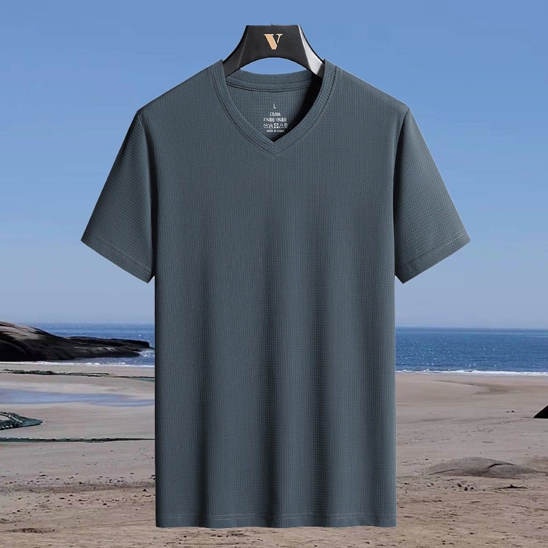 Men'S V-Neck Ice Silk Short Sleeve T-Shirt 2024 Fashion Chicken Heart Collar Sports Plus Size Thin T-Shirt Men'S Summer Clothing - Image 5
