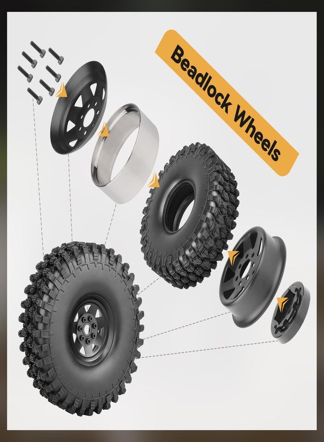 AllinRC RC Crawler 1.9 Beadlock Wheels and Tires All Terrain 1.9 Tires for Axial SCX10 SCX10 II TRX4 Redcat Gen8 RC4WD 1/10 Scale Rock Crawler (Black) - Image 5