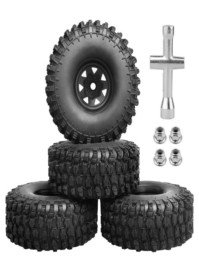 AllinRC RC Crawler 1.9 Beadlock Wheels and Tires All Terrain 1.9 Tires for Axial SCX10 SCX10 II TRX4 Redcat Gen8 RC4WD 1/10 Scale Rock Crawler (Black) - Image 1