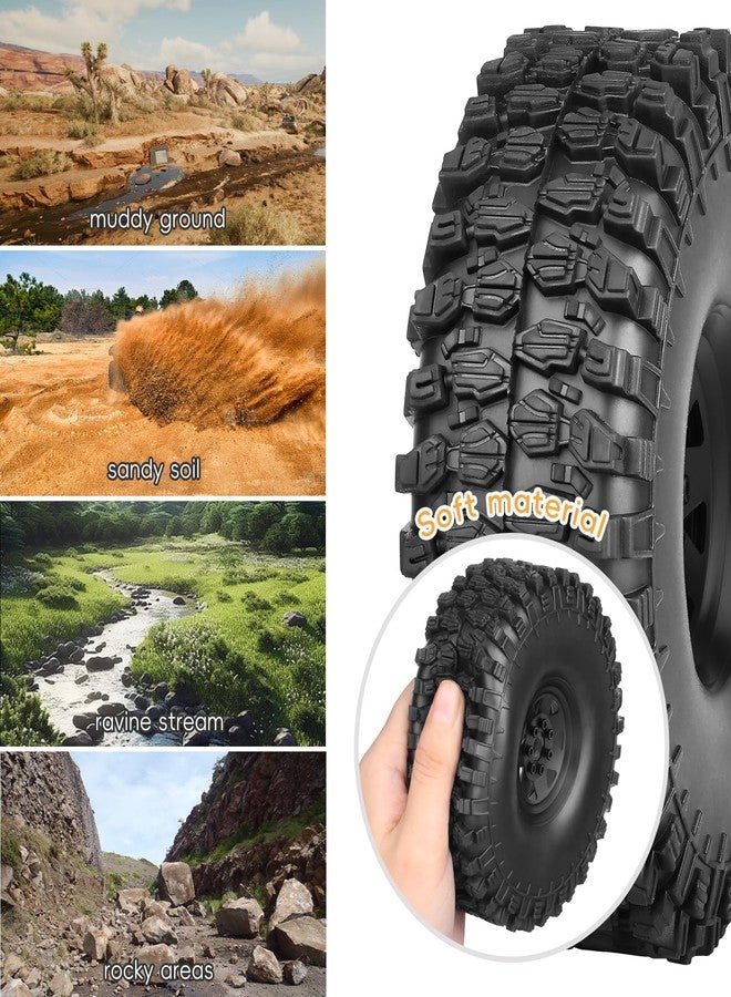 AllinRC RC Crawler 1.9 Beadlock Wheels and Tires All Terrain 1.9 Tires for Axial SCX10 SCX10 II TRX4 Redcat Gen8 RC4WD 1/10 Scale Rock Crawler (Black) - Image 3