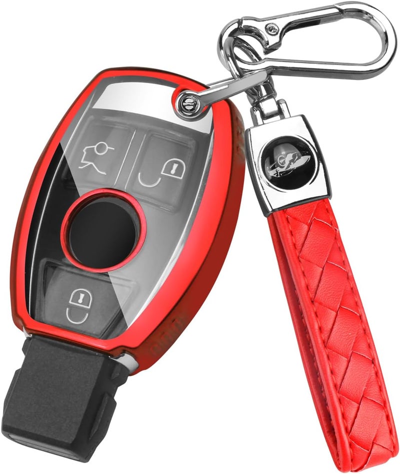FT FUNTOR Mercedes Key Cover with Keychain - D-Red TPU Case for Various Mercedes Models - Image 1