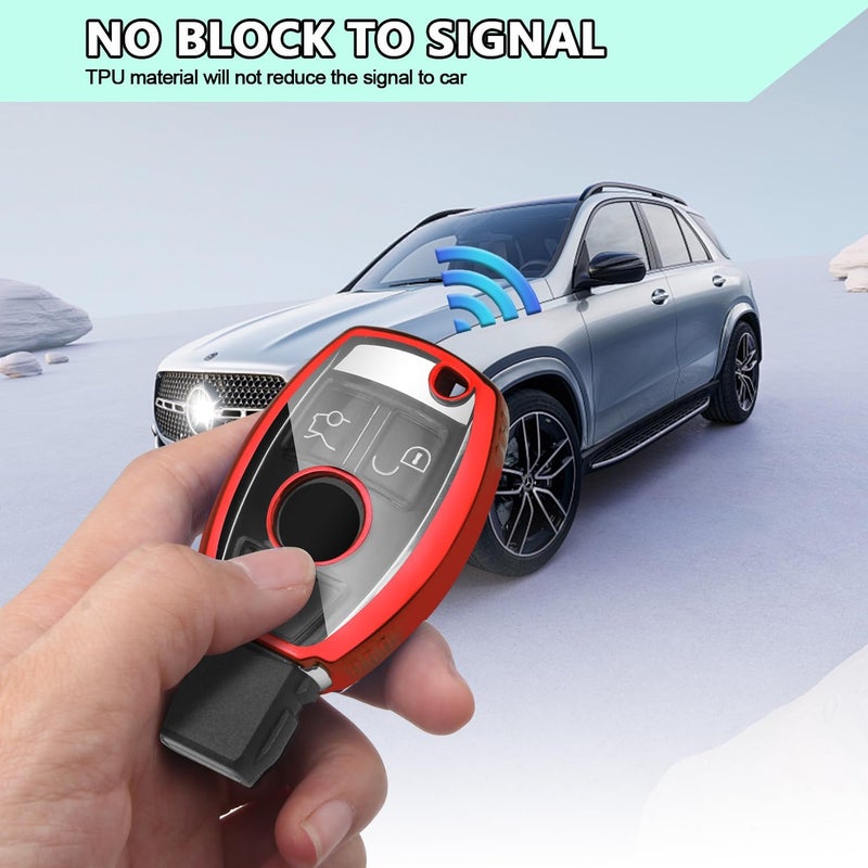 FT FUNTOR Mercedes Key Cover with Keychain - D-Red TPU Case for Various Mercedes Models - Image 3
