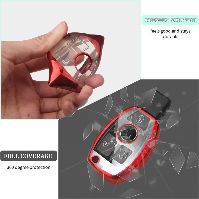 FT FUNTOR Mercedes Key Cover with Keychain - D-Red TPU Case for Various Mercedes Models - Image 4
