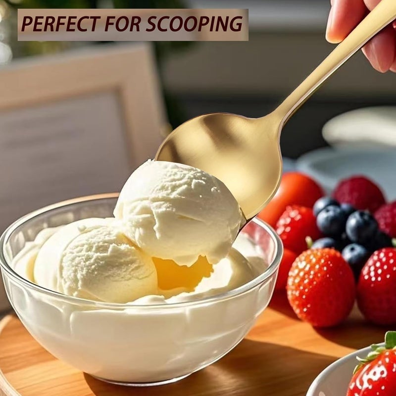 Mafier 7" Round Soup Spoons Set of 4,18/10 Stainless Steel Heavy Duty with Deep Bowl,Matte Stain Finish,Dishwasher Safe(Gold) - Image 5