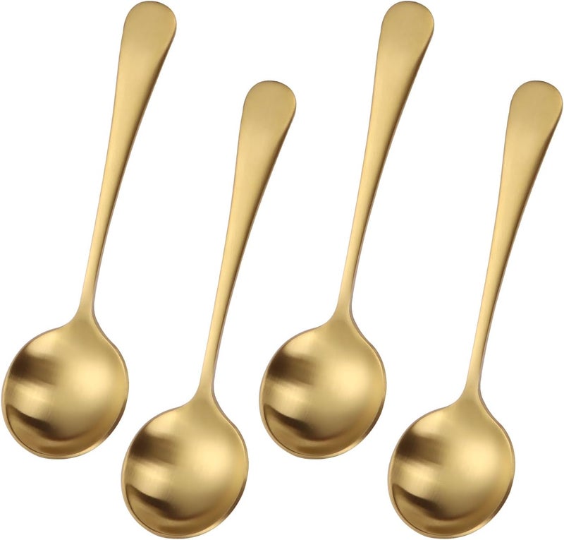 Mafier 7" Round Soup Spoons Set of 4,18/10 Stainless Steel Heavy Duty with Deep Bowl,Matte Stain Finish,Dishwasher Safe(Gold) - Image 1