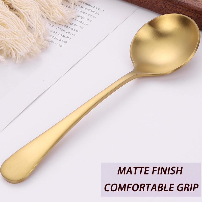 Mafier 7" Round Soup Spoons Set of 4,18/10 Stainless Steel Heavy Duty with Deep Bowl,Matte Stain Finish,Dishwasher Safe(Gold) - Image 2