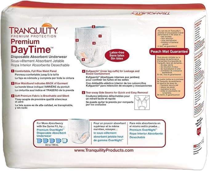 Tranquility Premium DayTime Disposable Absorbent Underwear 64 Count L 4454 in Waist Super Absorbency Breathable AllDay Comfort Adult Diapers - Image 3