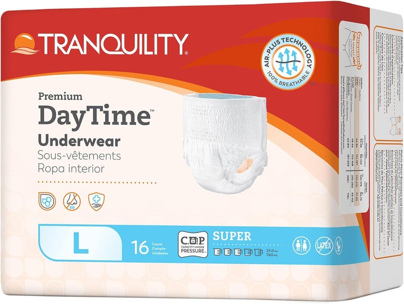 Tranquility Premium DayTime Disposable Absorbent Underwear 64 Count L 4454 in Waist Super Absorbency Breathable AllDay Comfort Adult Diapers - Image 1