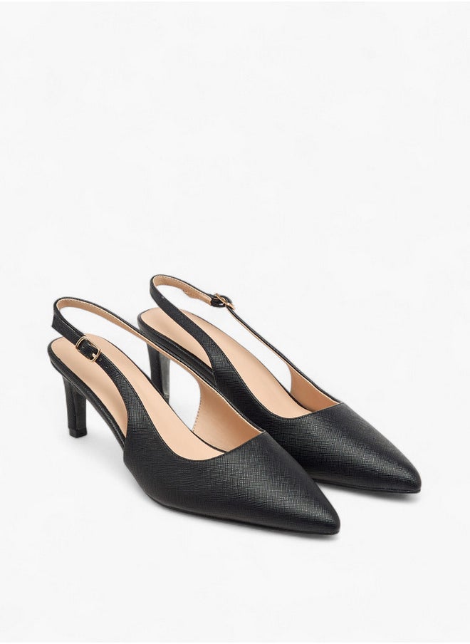 Flora Bella By Shoexpress Textured Pointed-Toe Slingback Shoes with Flared Heels  - Image 1