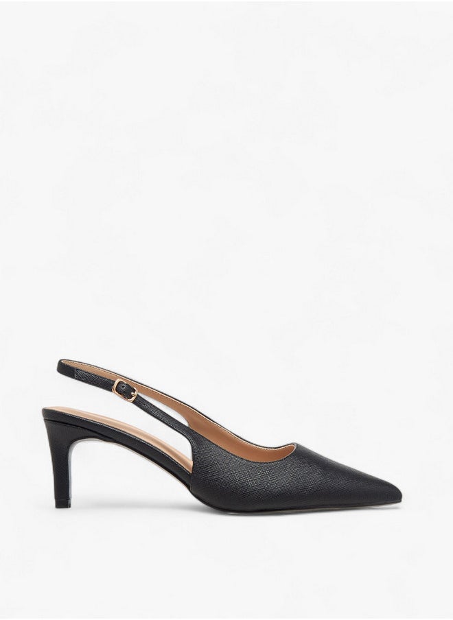 Flora Bella By Shoexpress Textured Pointed-Toe Slingback Shoes with Flared Heels  - Image 3