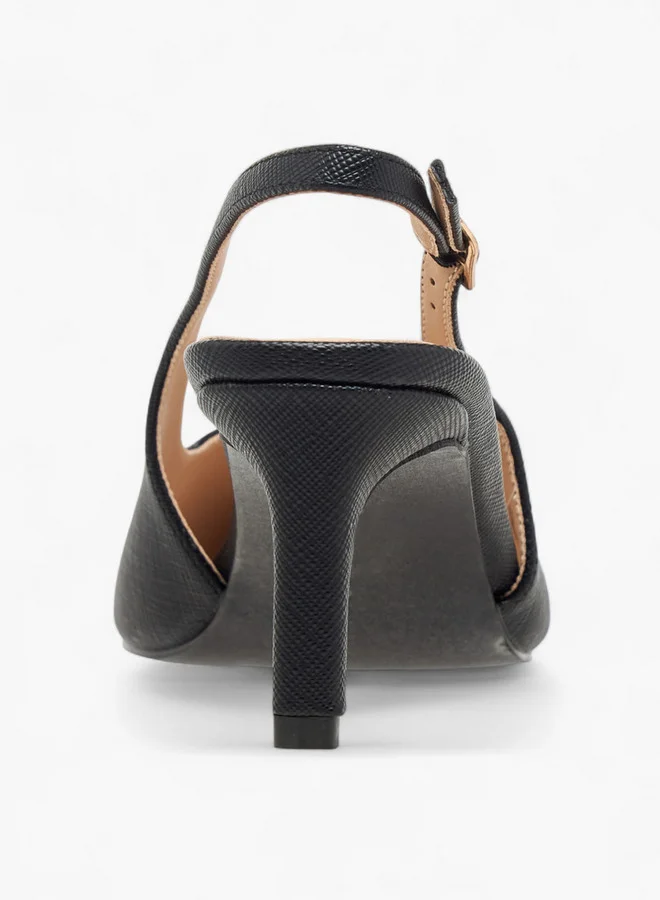 Flora Bella By Shoexpress Women's Textured Pointed-Toe Slingback Shoes with Flared Heels