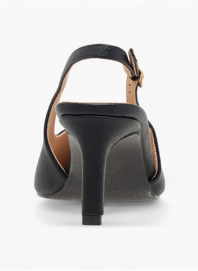 Flora Bella By Shoexpress Textured Pointed-Toe Slingback Shoes with Flared Heels  - Image 5