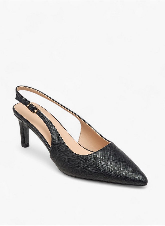 Flora Bella By Shoexpress Textured Pointed-Toe Slingback Shoes with Flared Heels  - Image 2