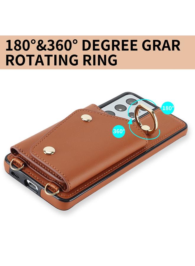 اس-توب جراب لهاتف Samsung Galaxy S21 Ultra 5G مع حقيبة بطاقات بسحاب وحبل مزدوج - Image 4