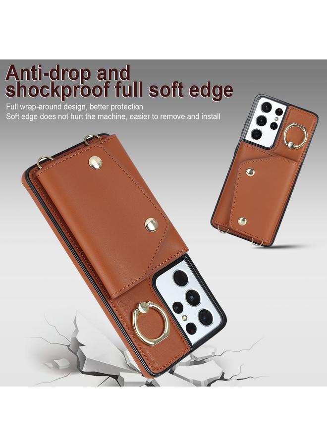 اس-توب جراب لهاتف Samsung Galaxy S21 Ultra 5G مع حقيبة بطاقات بسحاب وحبل مزدوج - Image 2