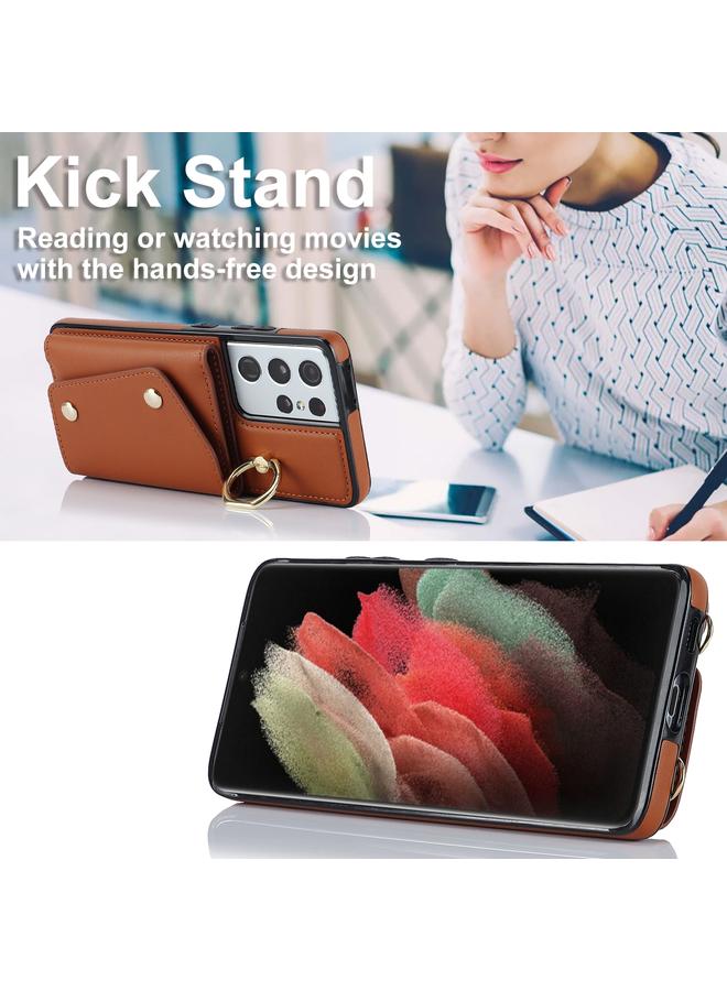 اس-توب جراب لهاتف Samsung Galaxy S21 Ultra 5G مع حقيبة بطاقات بسحاب وحبل مزدوج - Image 3