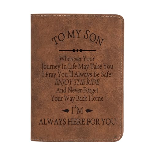 THTCSQ To My Son Gifts Leather Passport Holder for Men Personalized Engraved Passport HolderBirthday Christmas Gifts Always here for you Son - Image 1