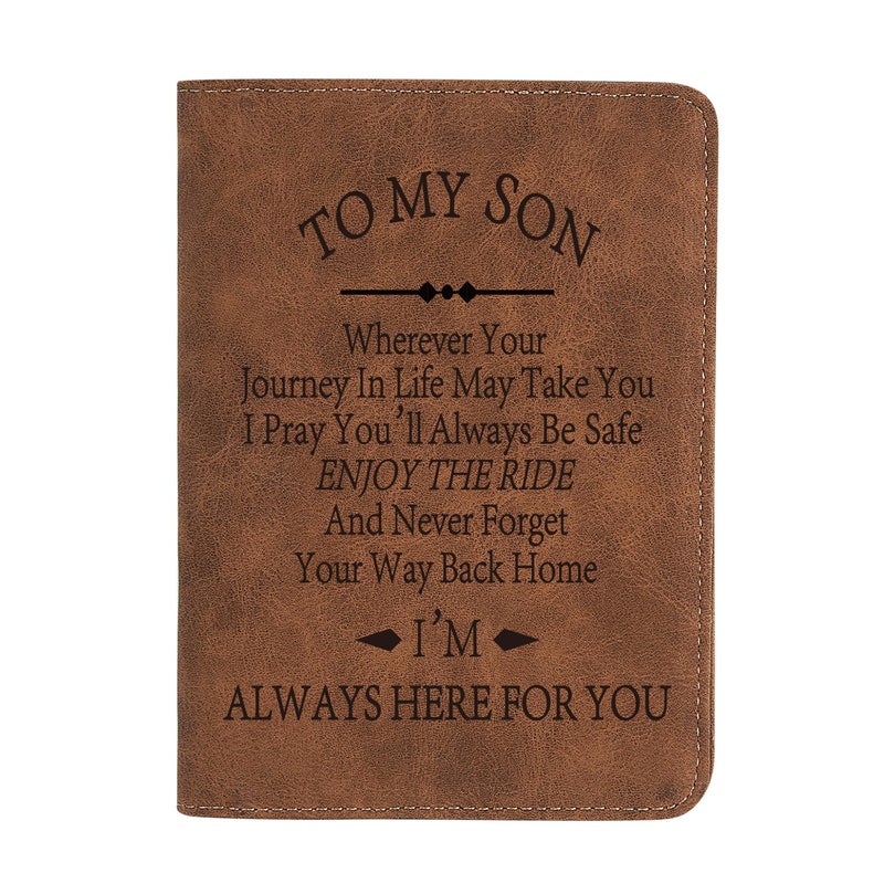 THTCSQ To My Son Gifts Leather Passport Holder for Men Personalized Engraved Passport HolderBirthday Christmas Gifts Always here for you Son - Image 2