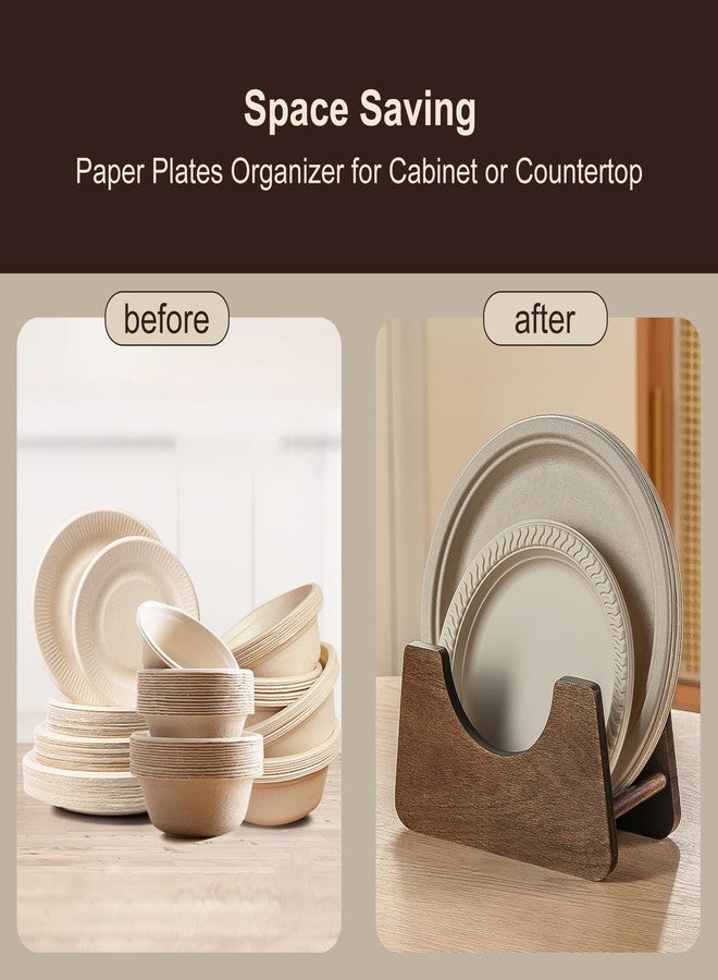 PTSTING Paper Plate Dispenser 2 PCS Acacia Wood Foam Plate Storage Organizer for 7-10 inch Disposable Plate,Paper Plate Holder for Cabinet,Countertop,RV or Outdoor - Image 5