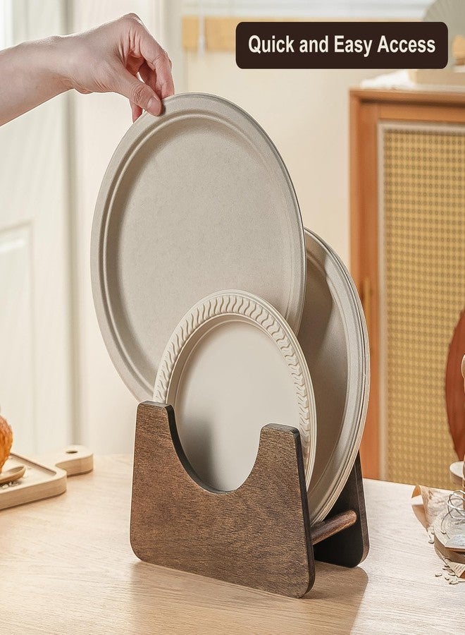 PTSTING Paper Plate Dispenser 2 PCS Acacia Wood Foam Plate Storage Organizer for 7-10 inch Disposable Plate,Paper Plate Holder for Cabinet,Countertop,RV or Outdoor - Image 2