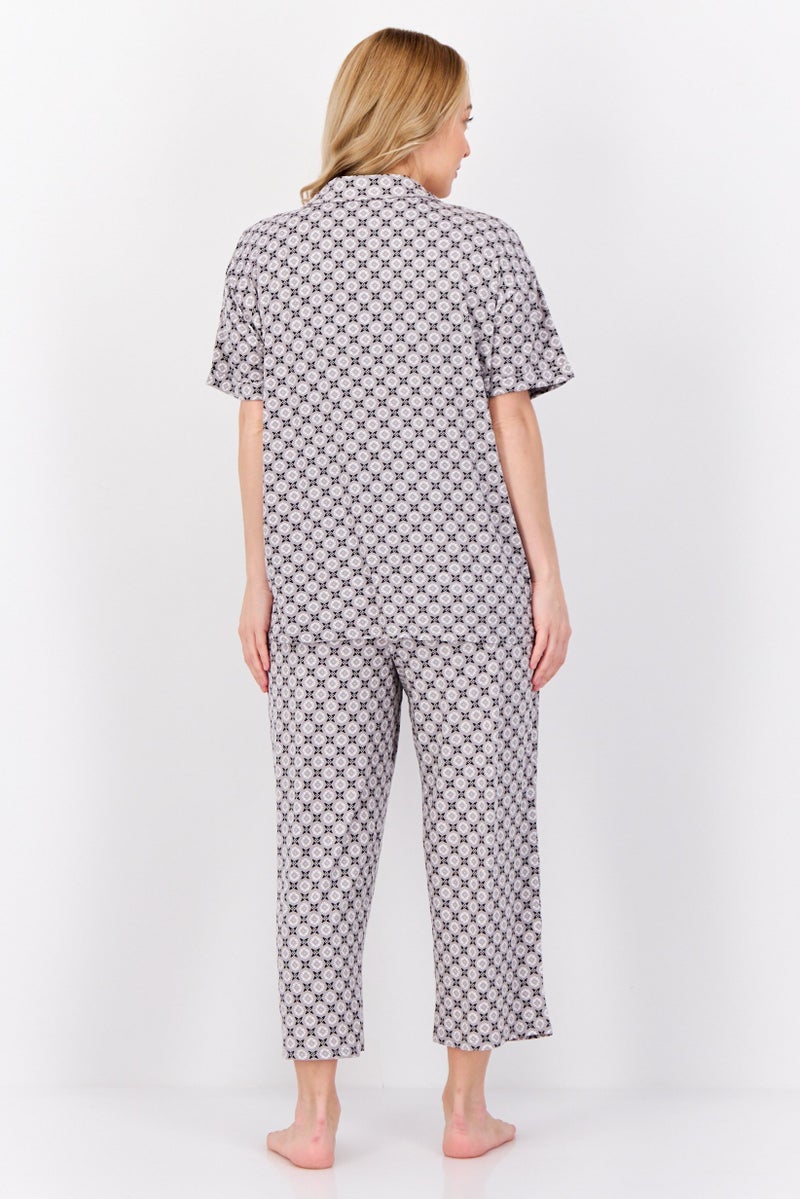 ELLEN TRACY Women 2 Pieces Allover Print Pajama Set, Grey - Image 4