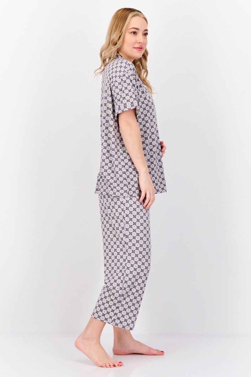 ELLEN TRACY Women 2 Pieces Allover Print Pajama Set, Grey - Image 2
