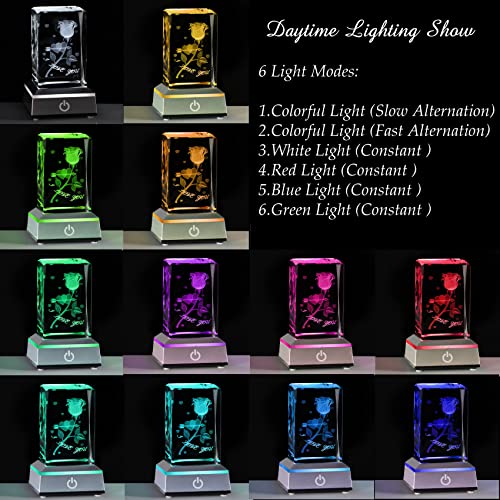 Movdyka Anniversary Birthday Gifts for Girlfriend Wife Mom Cute, 3D Laser Crystal Rose Flower Christmas Valentines Day I Love You Gifts Night Light Romantic for Boyfriend Couples Her Him - Image 2