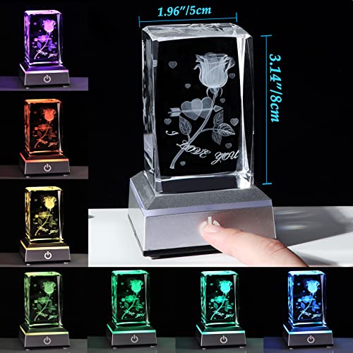 Movdyka Anniversary Birthday Gifts for Girlfriend Wife Mom Cute, 3D Laser Crystal Rose Flower Christmas Valentines Day I Love You Gifts Night Light Romantic for Boyfriend Couples Her Him - Image 5