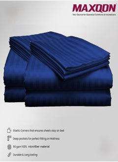 MAXQON 2-Set Fitted Bed Sheets +  Pillow Covers, King/Queen/Double/Single Sizes, Color Blue  - Image 1