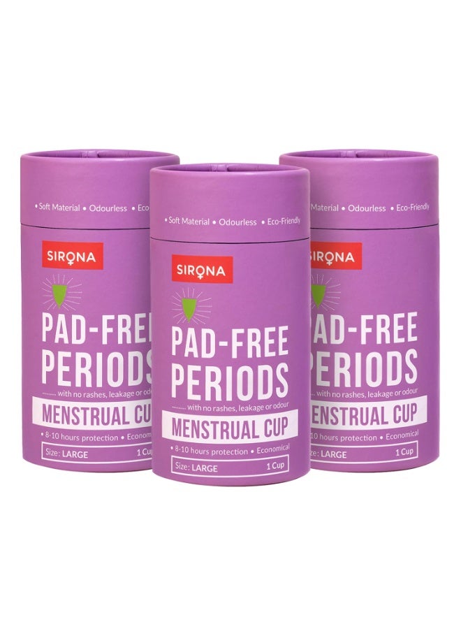 Sirona Reusable Menstrual Cup for Women - Large (Pack of 3) | FDA Approved | Made of Ultra Soft 100% Medical Grade Silicone | Odour, Rash & Itch-Free Period | Leak-Proof Protection for 8-10 Hours - Image 1