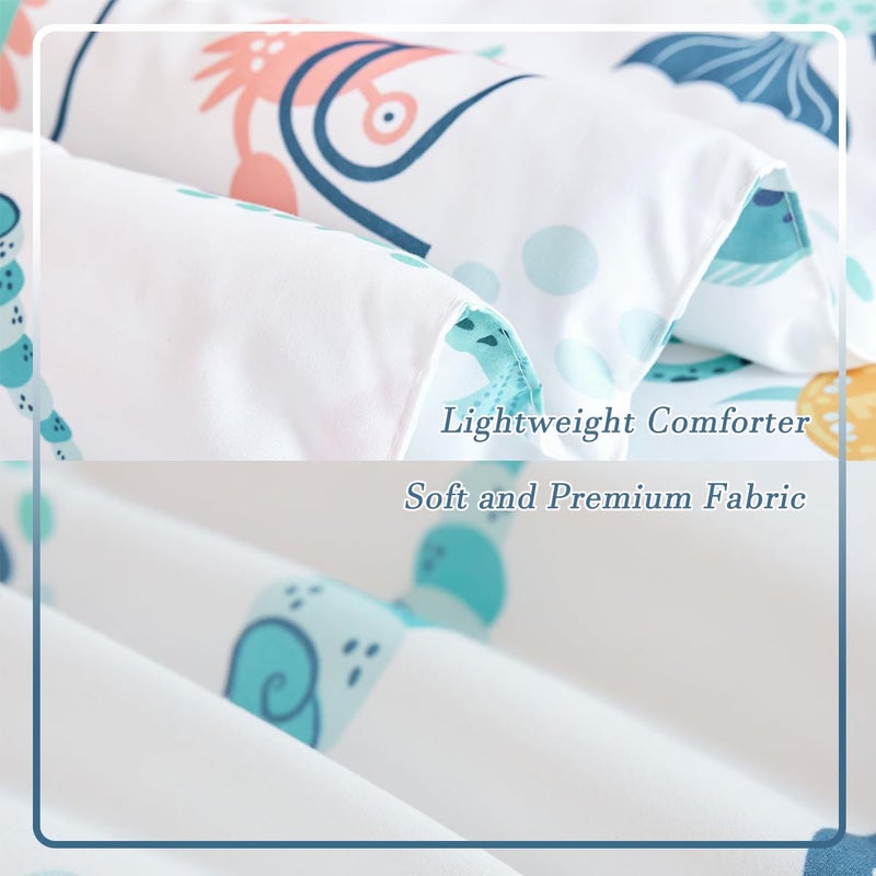 PERFEMET 4 Pcs Toddler Bedding Set Ocean Themed Toddler Comforter for Girl Soft Reversible Under Sea Animals White Toddler Bed in A Bag for Boys Girls(White, Whales) - Image 5