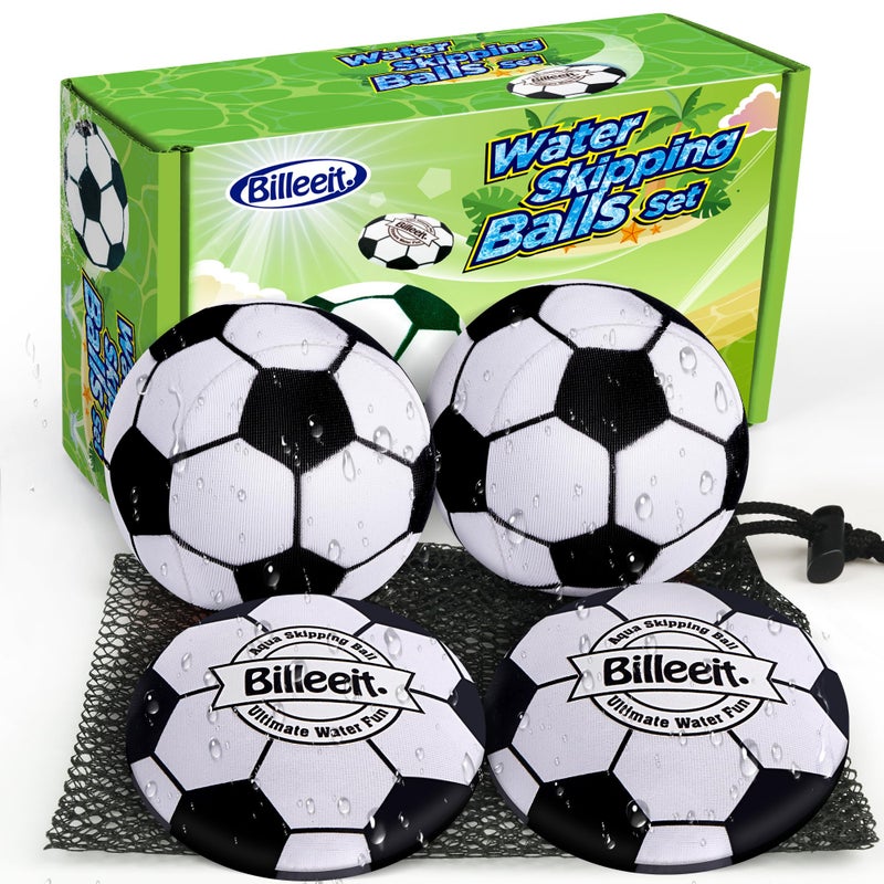 Billeeit 4Pcs Water Skipping Balls for Pool PlaySoccer Theme Water Pool Beach Swim Toys for Kids Ages 48 812 and Adults Include 2 Balls and 2 Discs - Image 2