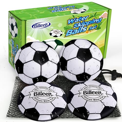 Billeeit 4Pcs Water Skipping Balls for Pool PlaySoccer Theme Water Pool Beach Swim Toys for Kids Ages 48 812 and Adults Include 2 Balls and 2 Discs - Image 1