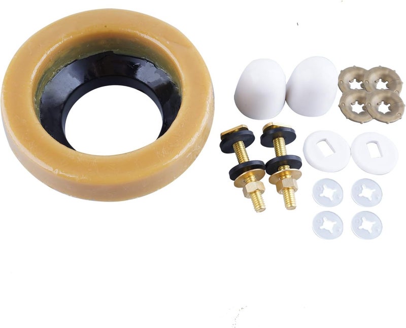 Hibbent Toilet Wax Ring Kit, Toilet Bowl Wax Ring with Brass Closet Bolts, Bolt Caps, PE Flange and Extra Retainers, Thick Wax Ring Gasket for Toilet Bowl- Gas, Odor and Watertight Seal - Image 1