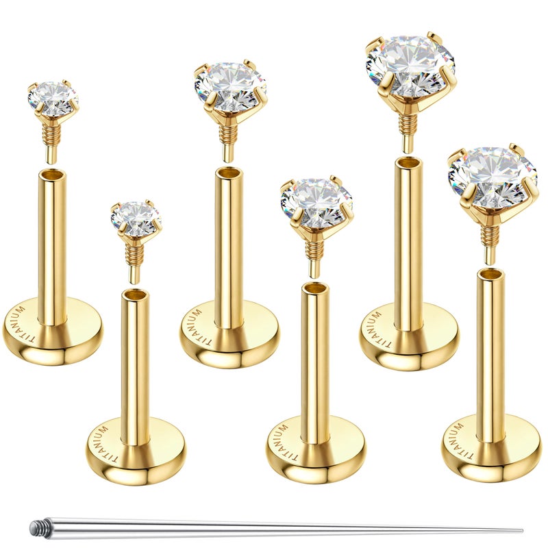 GEMQUEEN G23 Titanium Flat Back Earrings Hypoallergenic - 14K Gold Filled Internal Thread Stud Earring 16G Cartilage Helix Tragus Conch Medusa Piercing Jewelry Nose Lip Labret Studs for Women Men - Image 1