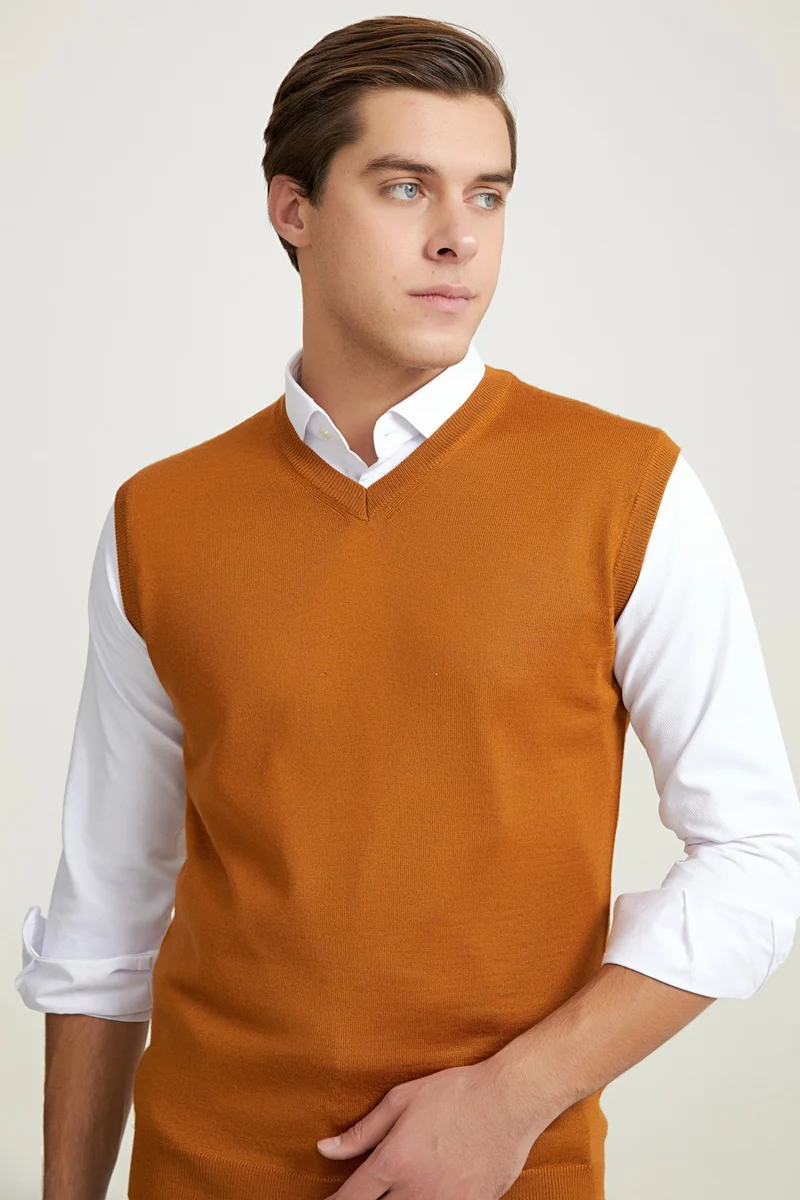 D'S DAMAT Regular Fit Hazelnut Brown Plain Knitted Sweater 9HF060636282D