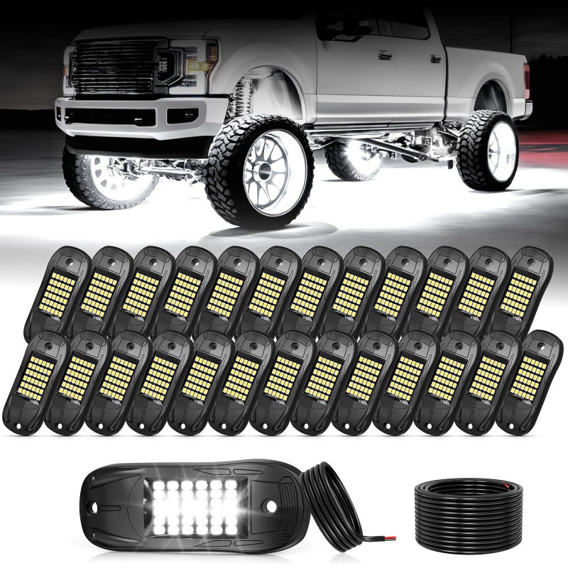 icicar 25 Pods 6500k White Rock Lights IP68 Waterproof 36 LEDs SMD Chips Underglow Kit for Truck Pickup SUV UTV ATV RZR Car Boats - Image 3