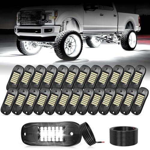 icicar 25 Pods 6500k White Rock Lights IP68 Waterproof 36 LEDs SMD Chips Underglow Kit for Truck Pickup SUV UTV ATV RZR Car Boats - Image 1