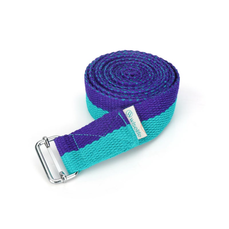 WISELIFE Yoga Stretch Belt/Strap | Best for Daily Stretching, Yoga, Pilates, Physical Therapy, Fitness | 8 Feet Premium Cotton Strech Band (Purple-Blue) - Image 1