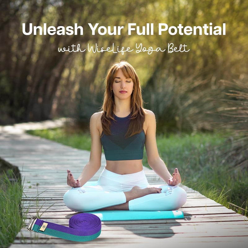 WISELIFE Yoga Stretch Belt/Strap | Best for Daily Stretching, Yoga, Pilates, Physical Therapy, Fitness | 8 Feet Premium Cotton Strech Band (Purple-Blue) - Image 3