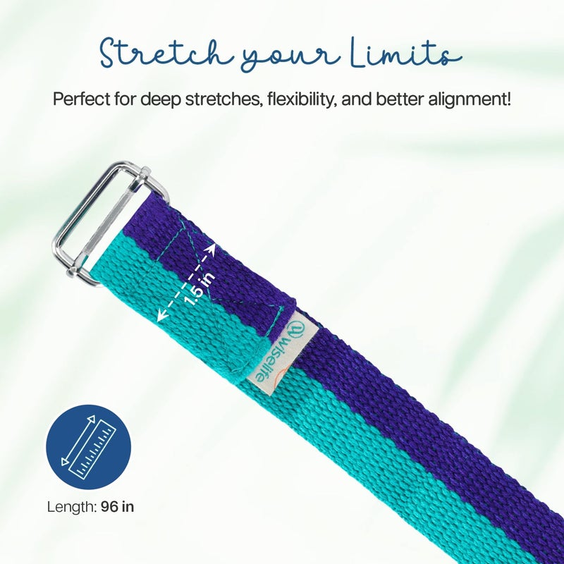 WISELIFE Yoga Stretch Belt/Strap | Best for Daily Stretching, Yoga, Pilates, Physical Therapy, Fitness | 8 Feet Premium Cotton Strech Band (Purple-Blue) - Image 5