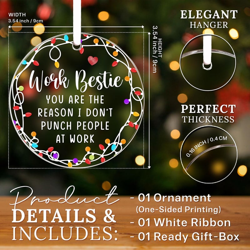 Hexmoz Work Besties Gifts للنساء - هدايا زملاء العمل لعيد الميلاد - زميل في العمل زخرفة عيد الميلاد 2024 - عمل أصدقاء هدايا للنساء - الفيل الأبيض أفكار سانتا هدايا - حلية أكريليك 2024 - Image 4