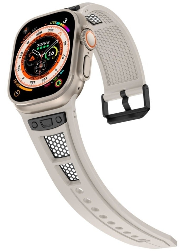 Luxury Sport Durable Rugged Watch Band Designed for Apple Watch Ultra 1/2 49mm 46mm 45mm 44mm 42mm, Soft Silicone Strap with Mesh TPU and Stainless Steel Buckle for iwatch Series 10 9 8 7 6 5 4 3 2 1 SE  - Image 1