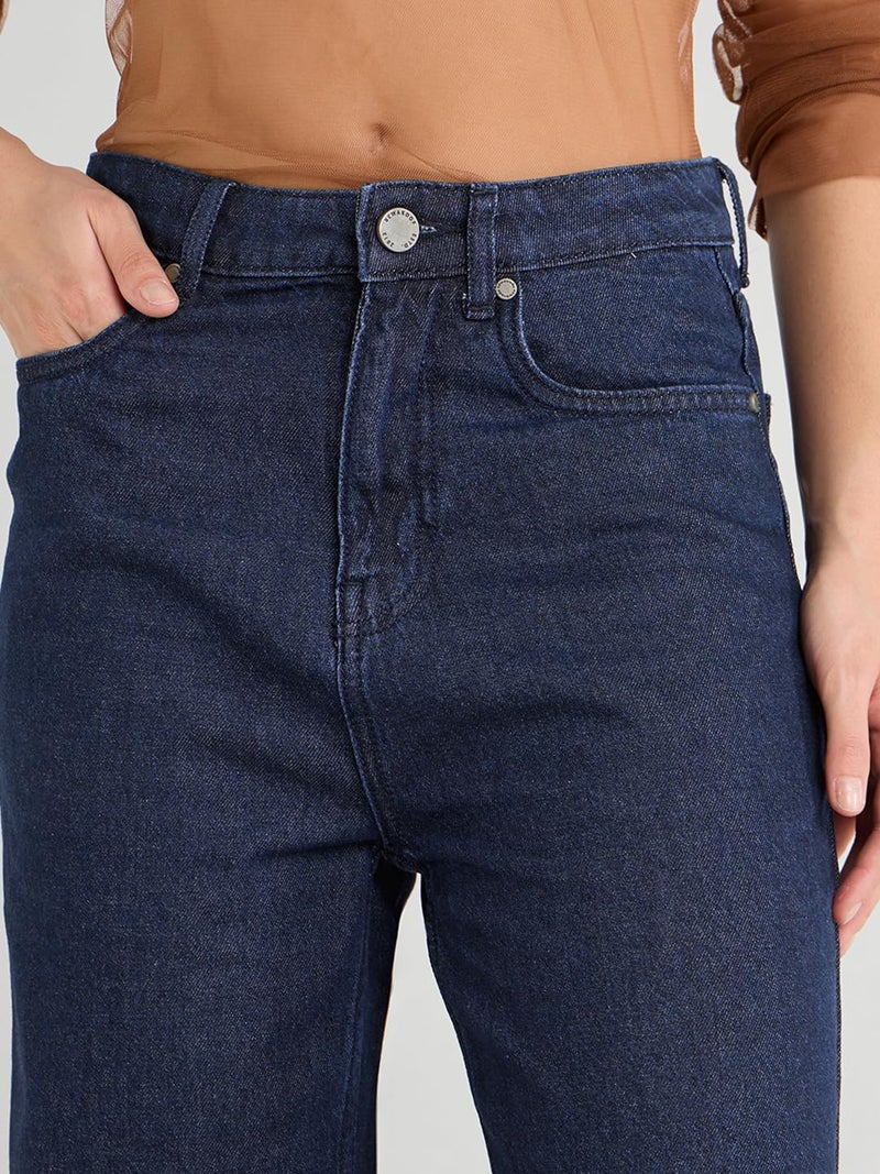 Bewakoof Women's Solid High Rise Straight Fit Cotton High Rise Baggy Jeans_625178_Blue_36 - Image 5
