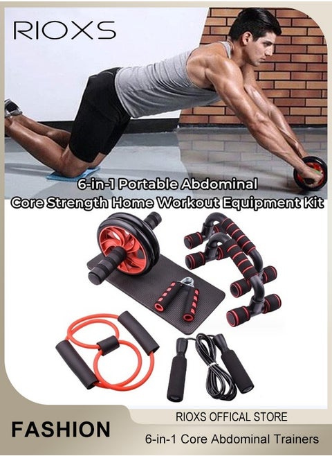 AB Wheel Roller Kit,6-In-1 Abdominal Muscle Training Rollers Kit- Wheel Roller,Knee Mat,Push-Up Bars,Handle Grips,Skipping Ropes,8 Shaped Exercise Cord,Portable Core Strength Home Gym Exercise Workout Equipment