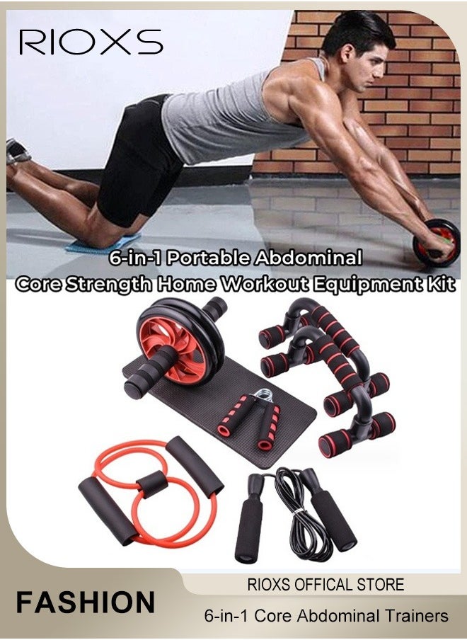 AB Wheel Roller Kit,6-In-1 Abdominal Muscle Training Rollers Kit- Wheel Roller,Knee Mat,Push-Up Bars,Handle Grips,Skipping Ropes,8 Shaped Exercise Cord,Portable Core Strength Home Gym Exercise Workout Equipment
